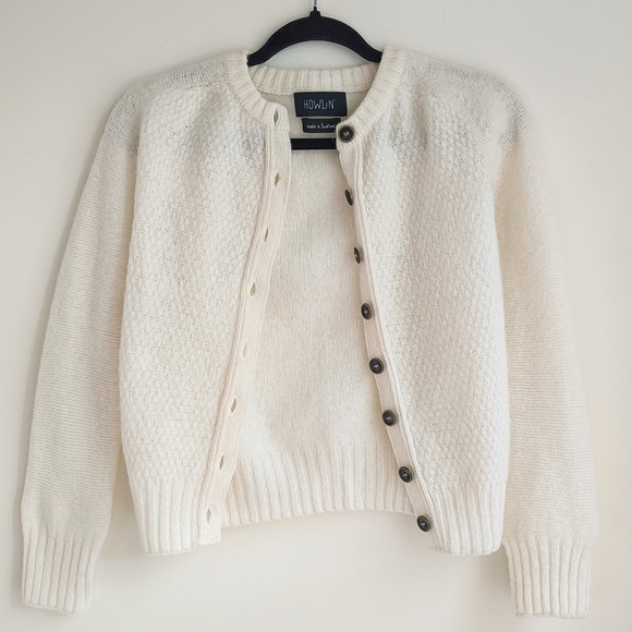 Howlin' 100% wool textured ivory cardigan made in Scotland - Picture 1 of 6